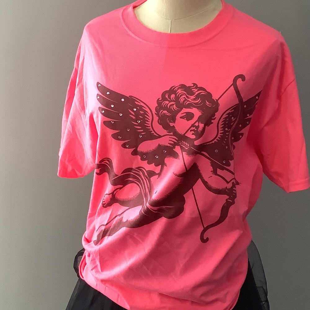 Pink Graphic Cupid Bling T Shirt